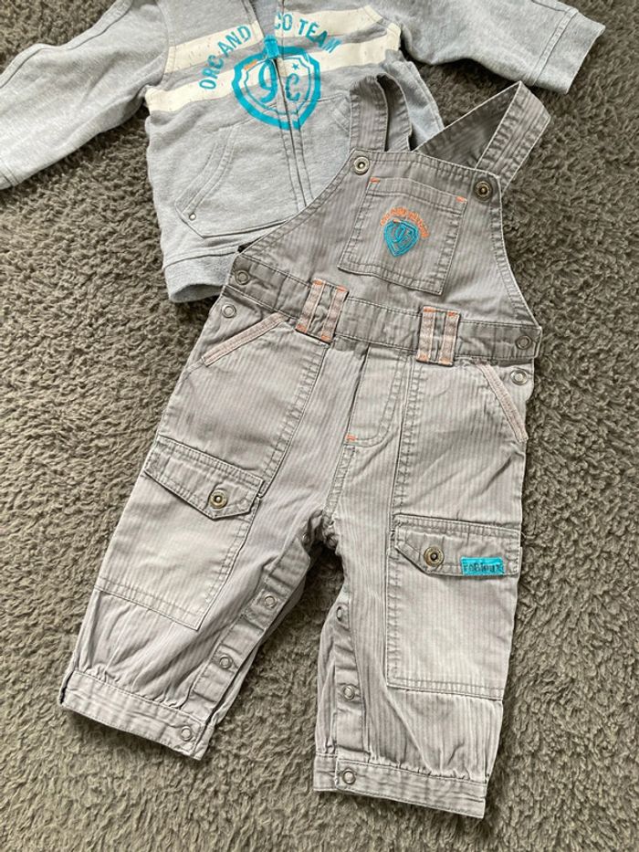 Ensemble Sweat zippé à capuche et salopette 9 mois - photo numéro 2