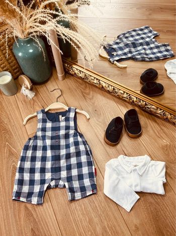 Taille 1 mois ensemble 2 pièces garçon orchestra blanc bleu * carreaux * 💙