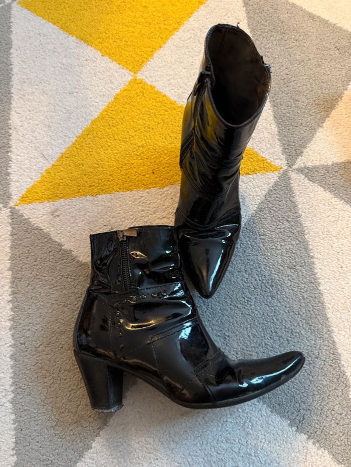 Bottines à talons en cuir verni Spiral Taille 38 - photo numéro 3