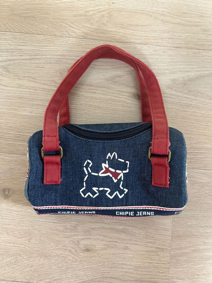 Petit sac Chipie Jeans vintage – denim & anses rouges – Y2K / années 2000