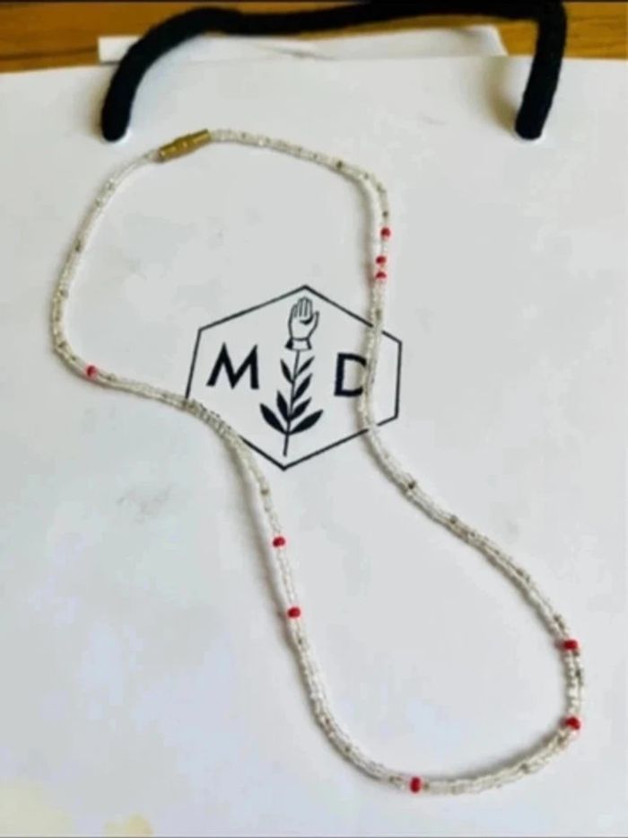 Sublime collier à perles neuf transparent et orange - photo numéro 3