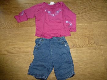 Ensemble jeans + T-shirt manches longues fushia - 1 an
