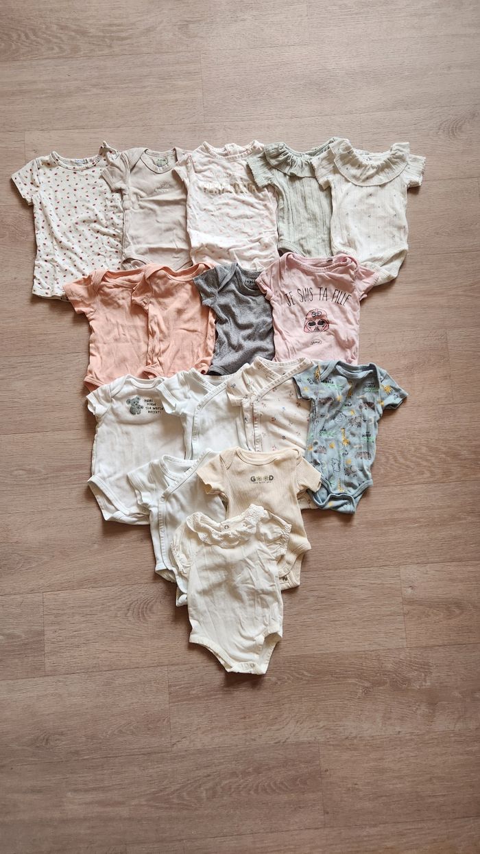 Lot de 16 bodies manches courtes fille – 3 mois (56-62 cm)