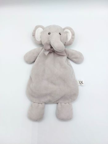 Doudou plat éléphant gris ESPA INTERCOMMERCE Shenzhen nœud cou 28 cm
