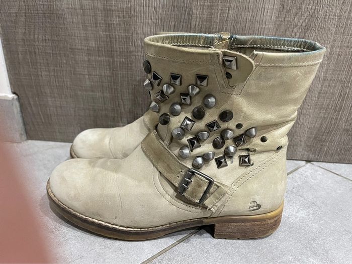 Bottines crème / beige en cuir - T. 39 - photo numéro 2