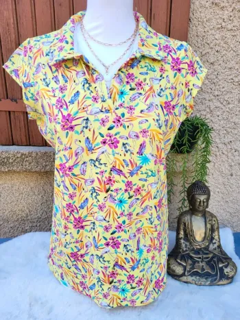 T-shirt polo golf fleuri flamand rose jaune multicolore chiberta taille 42