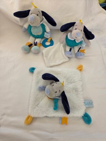 Ensemble doudou chien Pepin carré plat , peluches - Baby nat