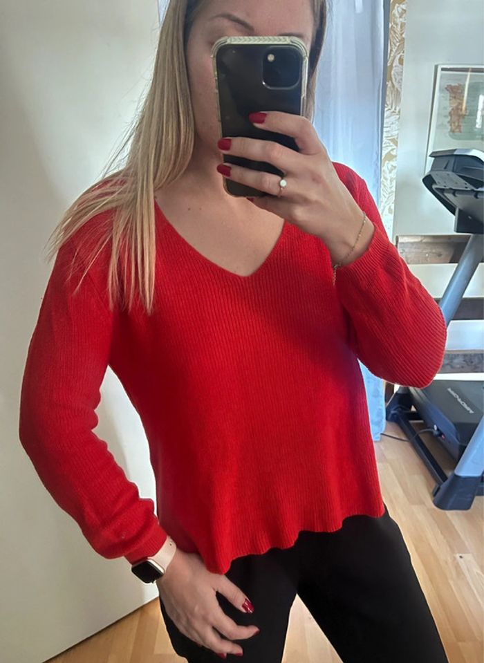 Pull rouge corail coton School Rag XS 34 - photo numéro 2