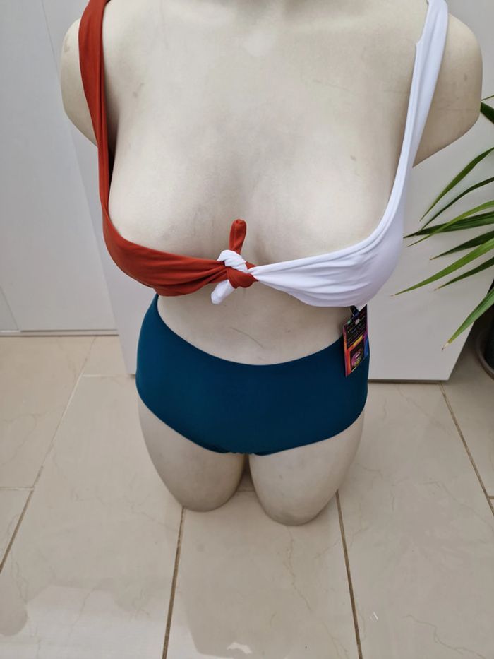 Maillot De Bain Sexy Effet 2 Pieces Blanc Bleu Petrol Marron - photo numéro 12