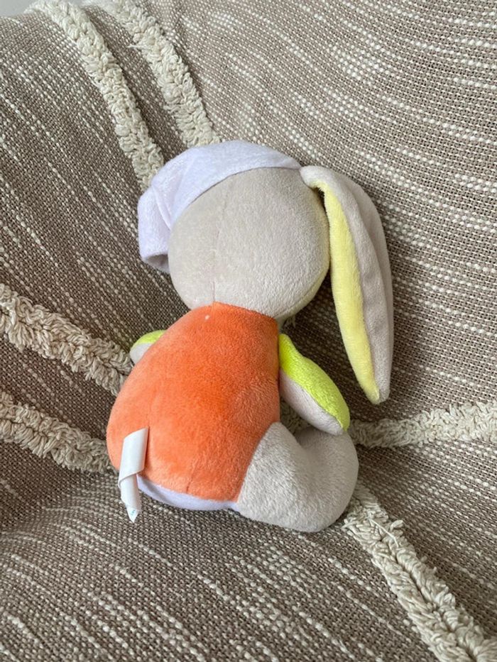 Peluche doudou 24cm sucre d’orge lapin beige blanc orange et vert - photo numéro 3