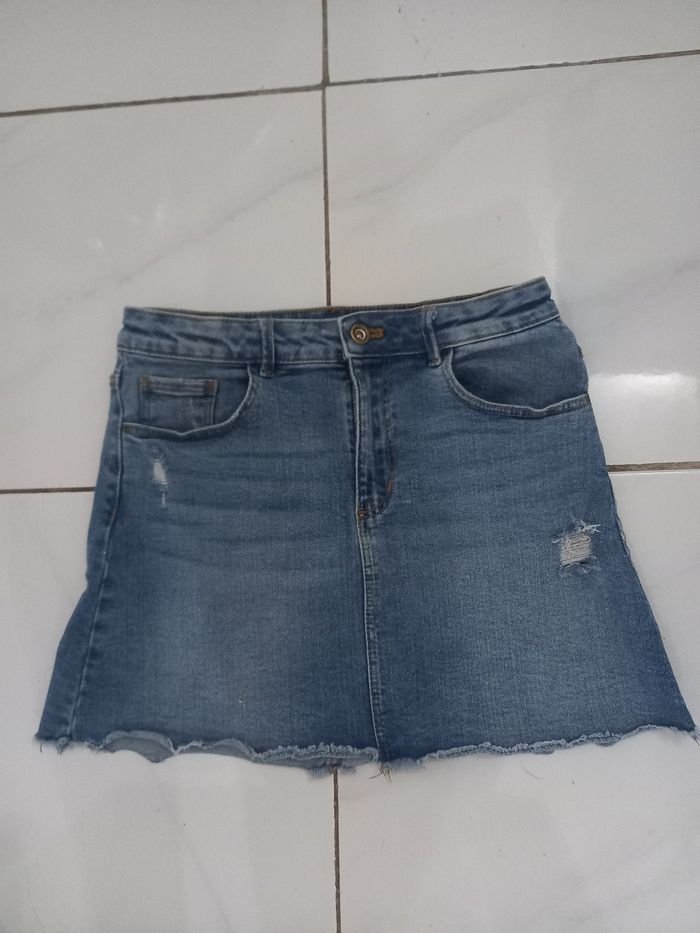 Jupe jen fille zara taille 11/12 ans couleur bleu clair en coton poches devant et arriere - photo numéro 7