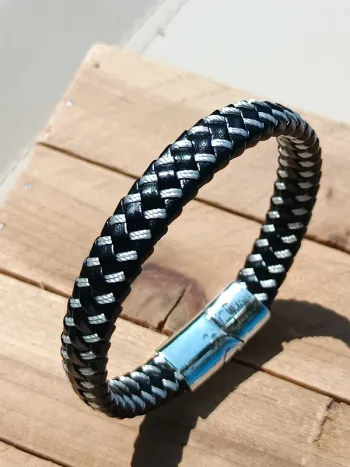 Bracelet cuir noir et blanc pour homme