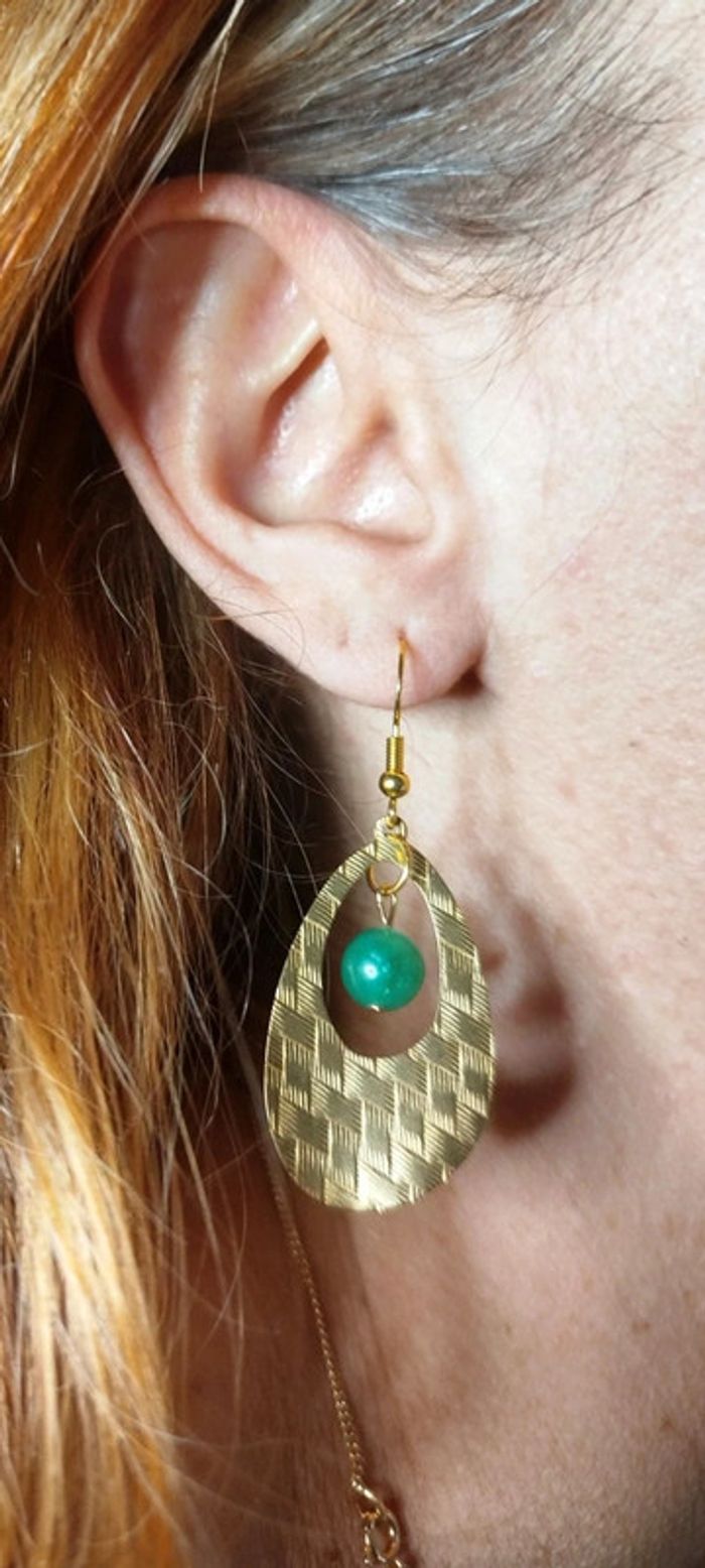 Boucles d'oreilles en Agate verte AA - photo numéro 2