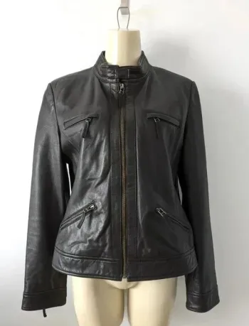 Veste zippée en cuir véritable - Saint Hilaire - taille 42