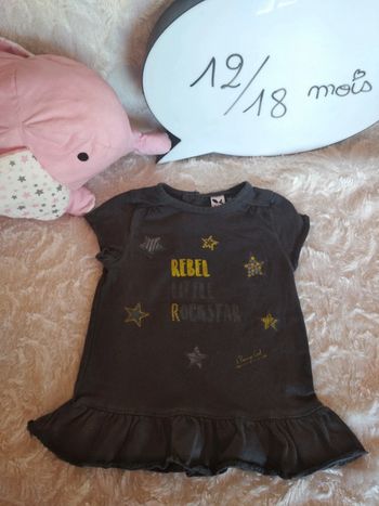 Tee shirt chemise manches courtes Fille 12/18 mois Rebel little rockstar étoiles 3 pommes