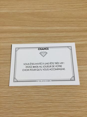 Carte chance une fête très vip pièce détachée jeu de société Monopoly Millionnaire #A45