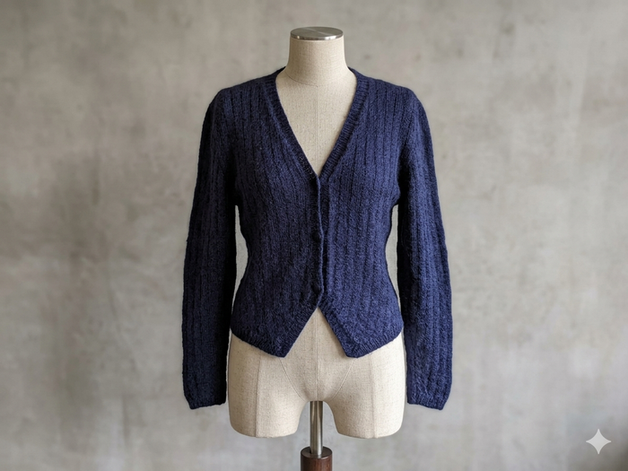 Gilet en coton marine forme spencer tricoté main Phildar Neuf - photo numéro 2