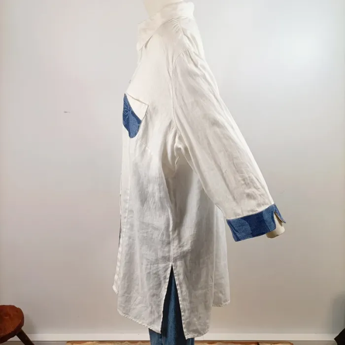 Chemise blanche oversize à détails jean - Pièce unique faite main Gerry Weber A640 - photo numéro 3