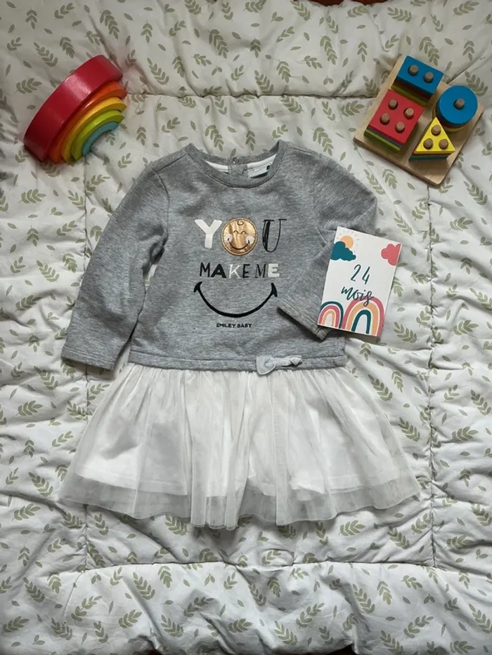 robe manches longues gris et blanc jupe tutu avec jupon 23 mois smiley