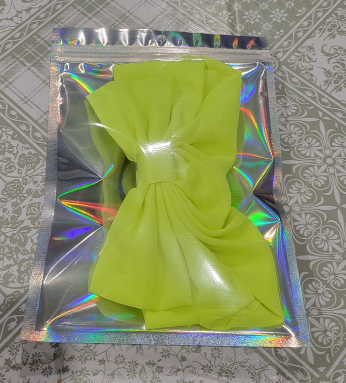 BARETTE CHEVEUX NOEUD JAUNE FLUO ! NEUF ! - photo numéro 4