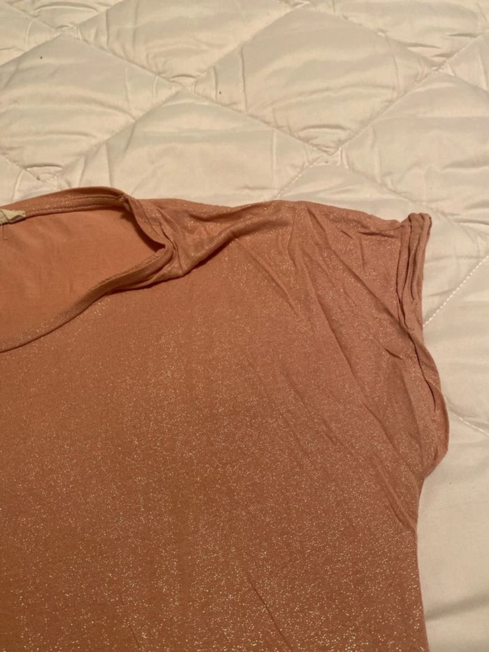 T shirt rose pailletée femme cache cache neuf taille s - photo numéro 2