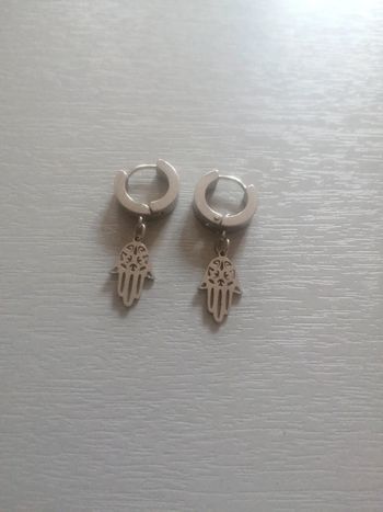 🌸Créoles acier blanc main de fatma "histoire d'or" 🌸