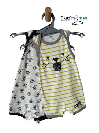 LOT de 2 pyjashorts / combishorts (félins) - Kiabi 6 mois