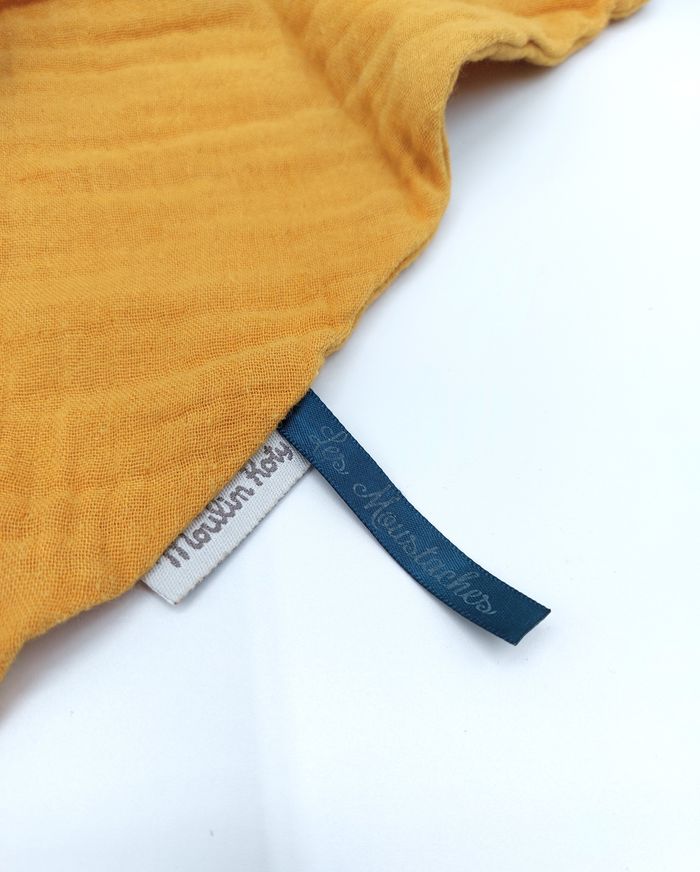 Doudou Plat Chat MOULIN ROTY Les Moustaches lange Jaune Moutarde Tigre 3 Noeuds - photo numéro 5