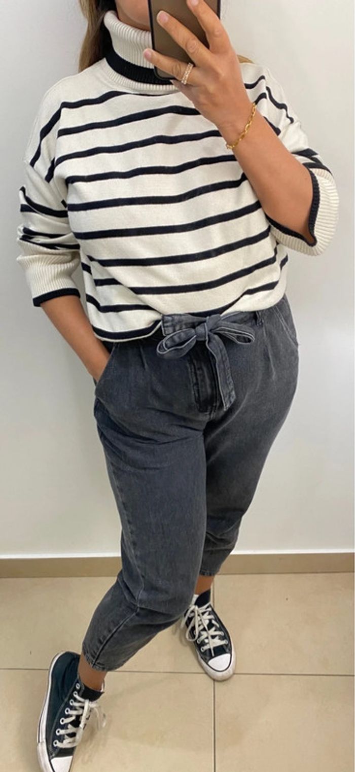 Superbe Pull Col Roulé Rayé Taille Unique - photo numéro 3