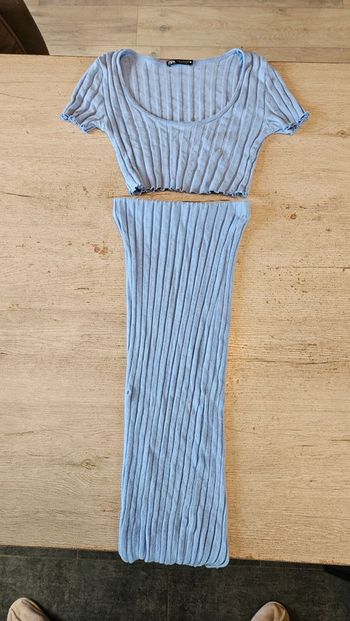 Ensemble croc top et jupe longue cotellé, bleu clair, Zara, taille M