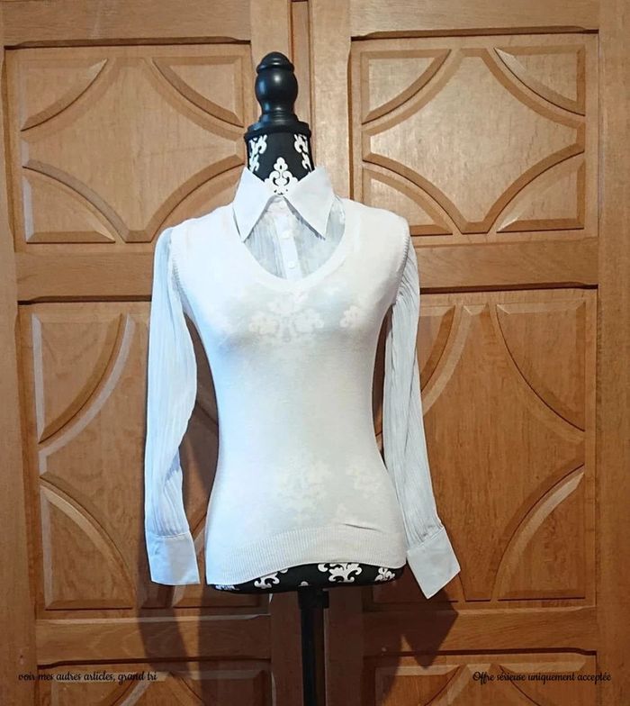 Chemise polo mi-saison Basic casual tendance blanche Joyx Collection taille 36