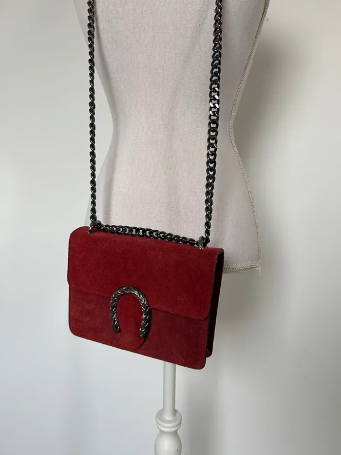 Sac chaîne bordeaux borsa bolsa bag Zak rosso main piel handbag Handtasche Bolso de mano borsa - photo numéro 4
