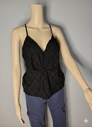 Top caraco noir à rayures pailletées - Camaïeu - Taille 34 (XS) - Neuf avec étiquette