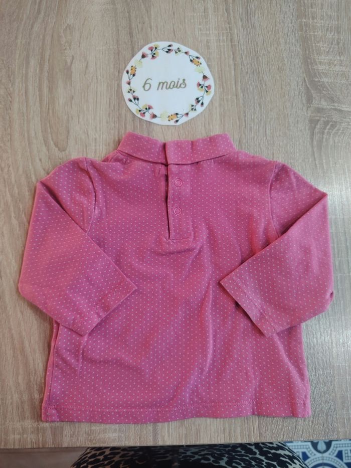 Sous pull bébé fille rose a pois 6 mois obaibi - photo numéro 2