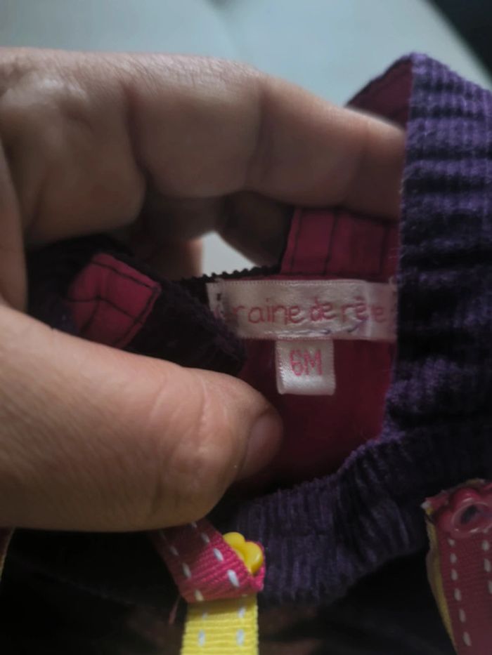Robe velours côtelé violet et rose 6 mois - photo numéro 3