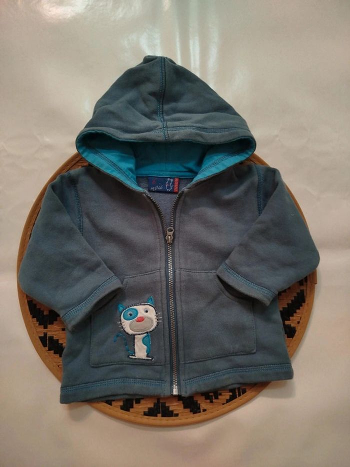 Sweat avec capuche gilet zippé DPAM 6 mois garçon - photo numéro 3