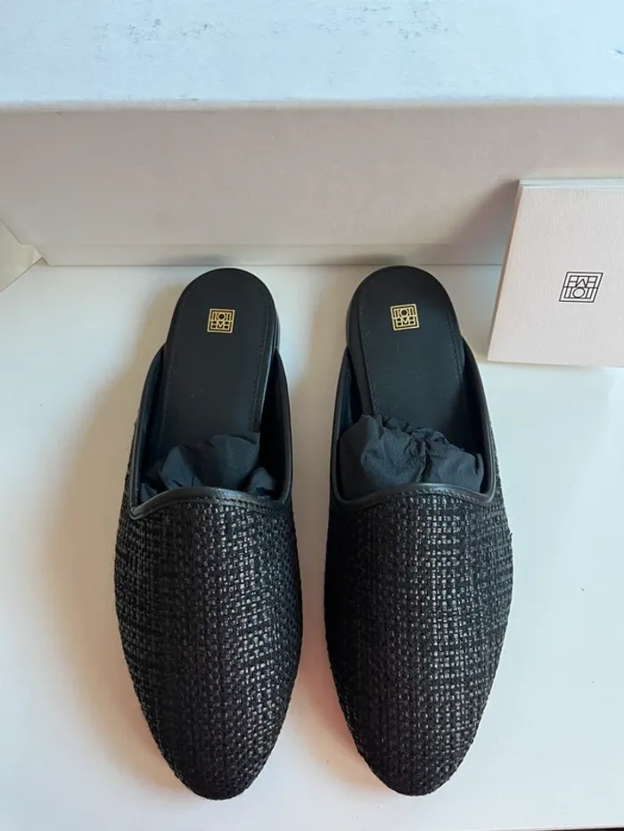 Mules à enfiler Totême en raphia noir Taille 36 - photo numéro 2