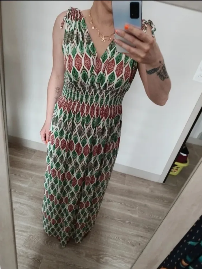 Robe longue à motifs verte et marron Elena Z TU - Robe magique - photo numéro 4