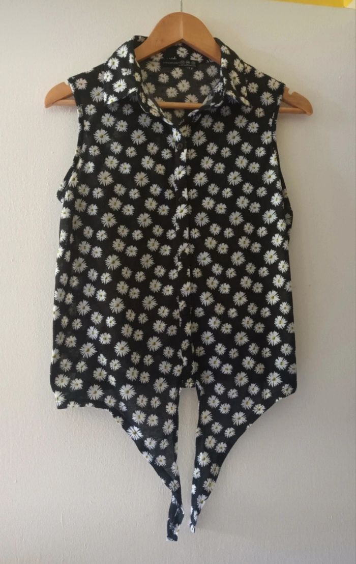 Haut Noir Femme avec des Motifs Fleuris Blancs | Look Estival & Bohème 🌼🌾