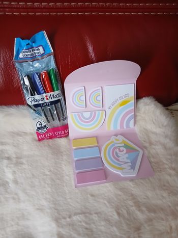 Neuf/Papeterie: 4 Stylos-gel Paper Mate+ Carnet notes adhésives