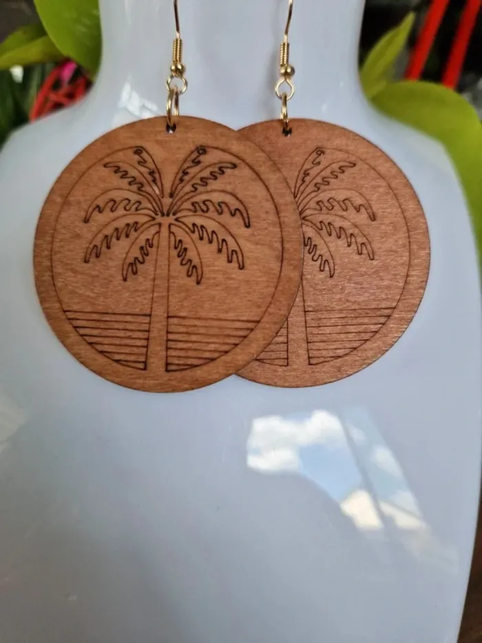 Boucles d'oreilles fantaisies en bois palmier