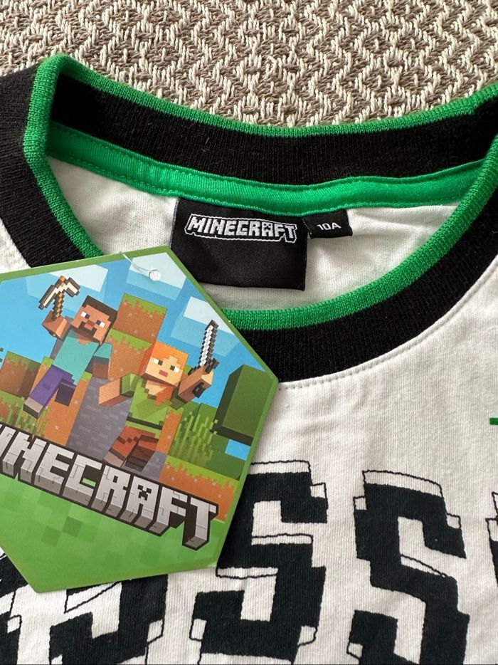 T-shirt minecraft taille 10 ans blanc /vert neuf avec étiquette - photo numéro 4