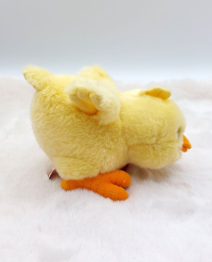 Petite peluche doudou poussin jaune orange TRUDI yeux durs longueur 16 cm - photo numéro 4