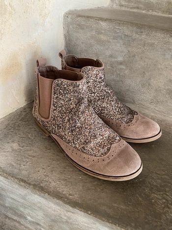 Boots Chelsea pailletées beige Young Dimension 37