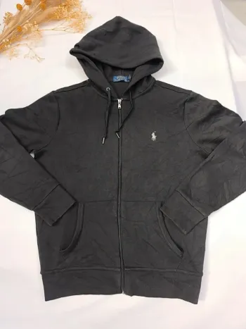 Sweat capuche homme Ralph Lauren taille S zippé noir logo blanc excellent état - bouloches