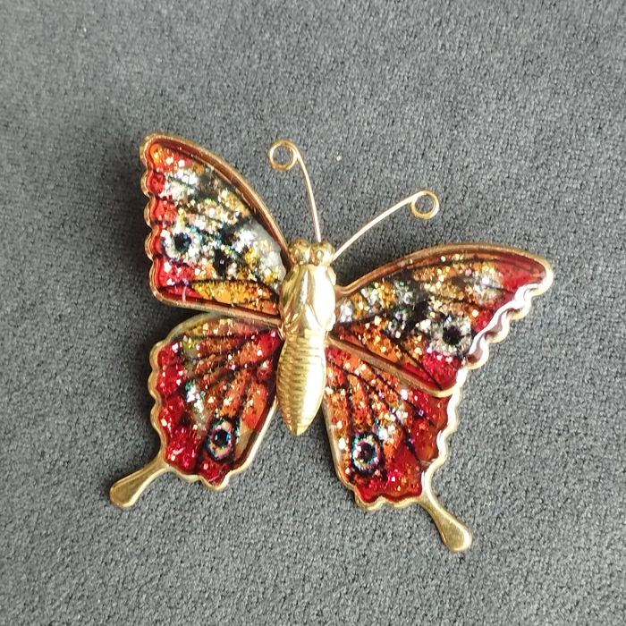 Broche papillon émaillé doré - photo numéro 2
