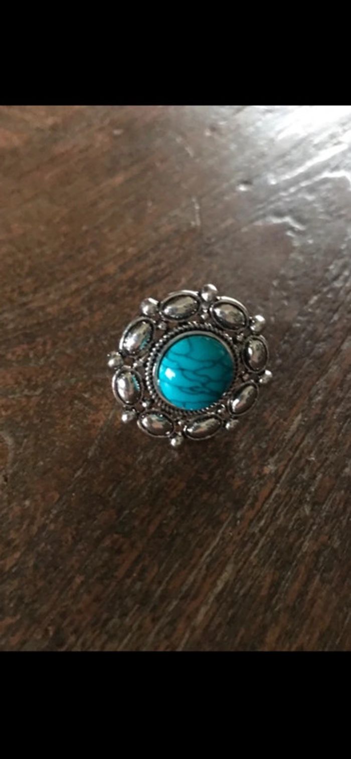 Magnifique bague réglage fleur avec turquoise - photo numéro 7
