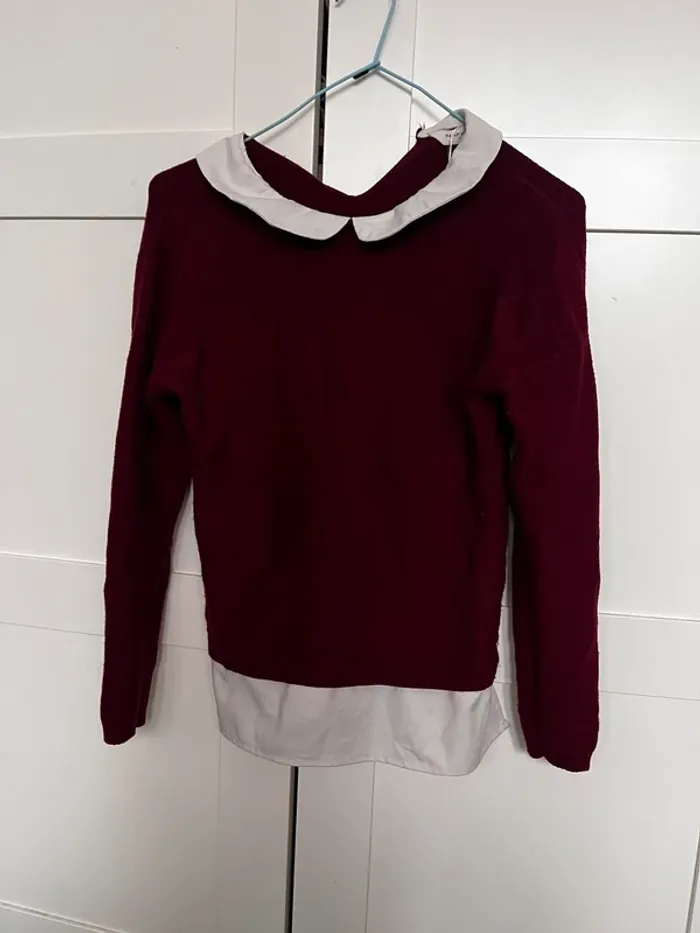 Pull bordeaux col et fausse chemise en bas - photo numéro 2