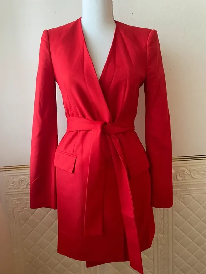 Zara veste blazer tailleur rouge ceinturée taille XS - photo numéro 9