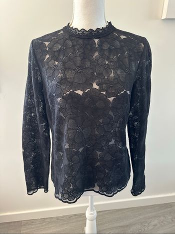 Blouse noire dentelle gothique à fleurs Vintage T38 M
